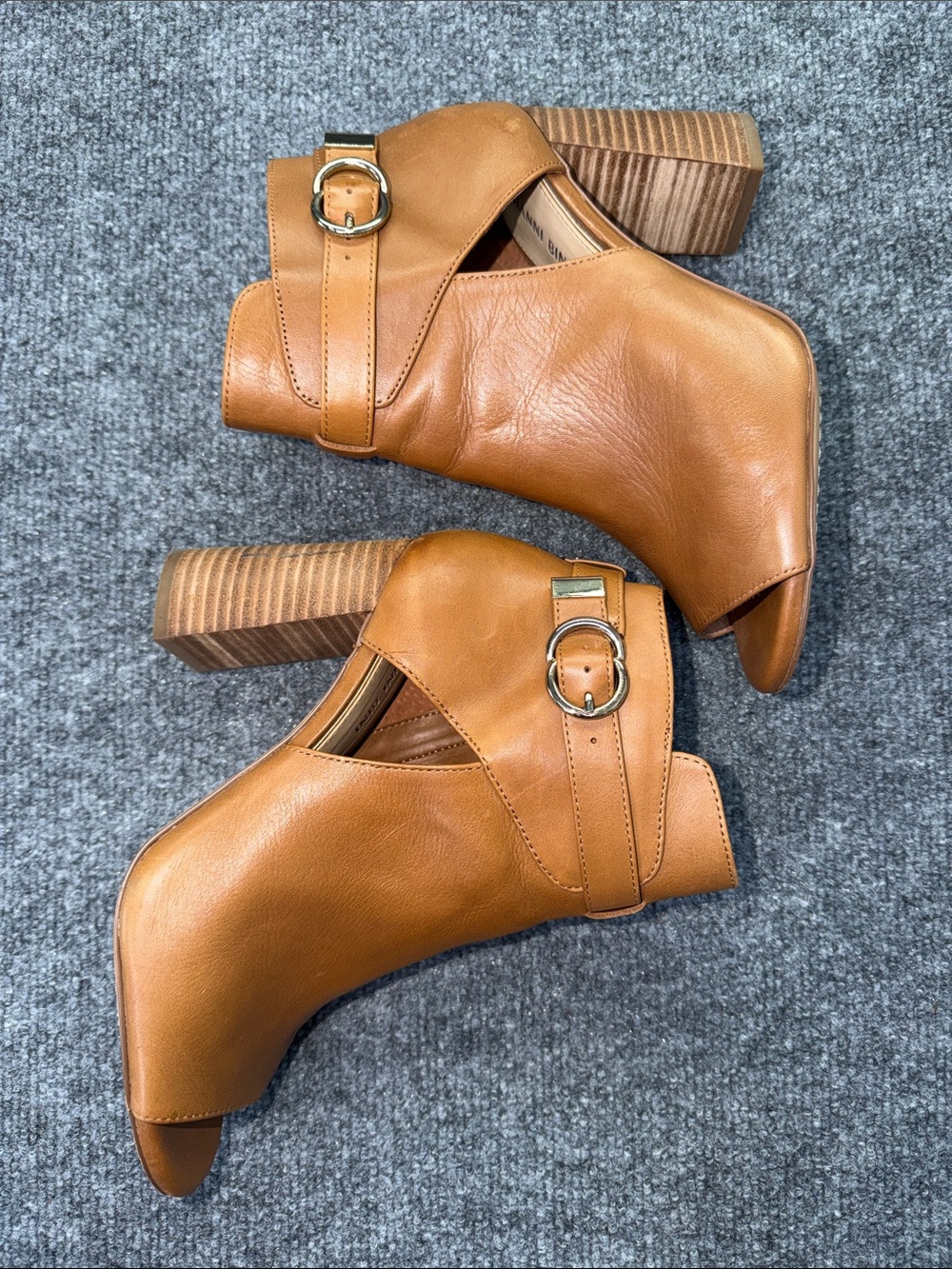 Gianni Bini Viktory peep-toe, chunky block heel booties.